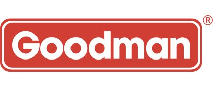 The Goodman logo in white text on a red rectangular background. A small