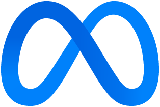 Blue infinity-shaped Meta logo on a white background