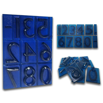 A set of blue plastic numbers including 12345 and 67890