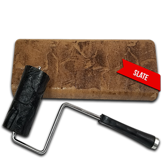 A paint roller with a slate label on it