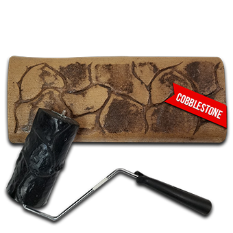A paint roller with a cobblestone pattern on it