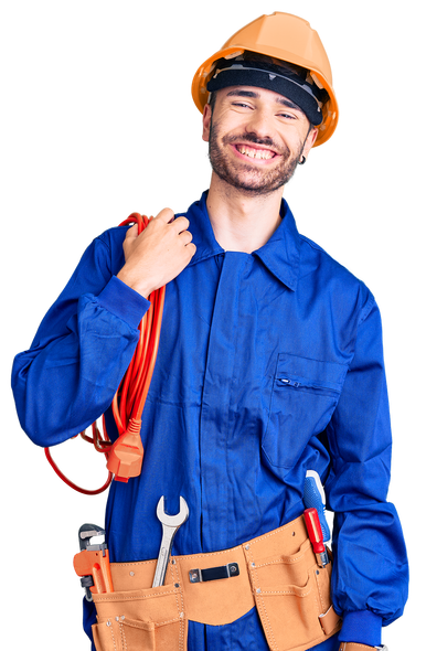 man wearing elecrician uniform holding cable