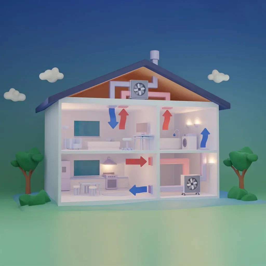Full home comfort, HVAC system, illustration for Bill Leary HVAC, Metuchen, NJ.
