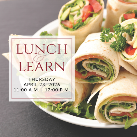 a plate of sandwiches on a table with the words lunch & learn on it
