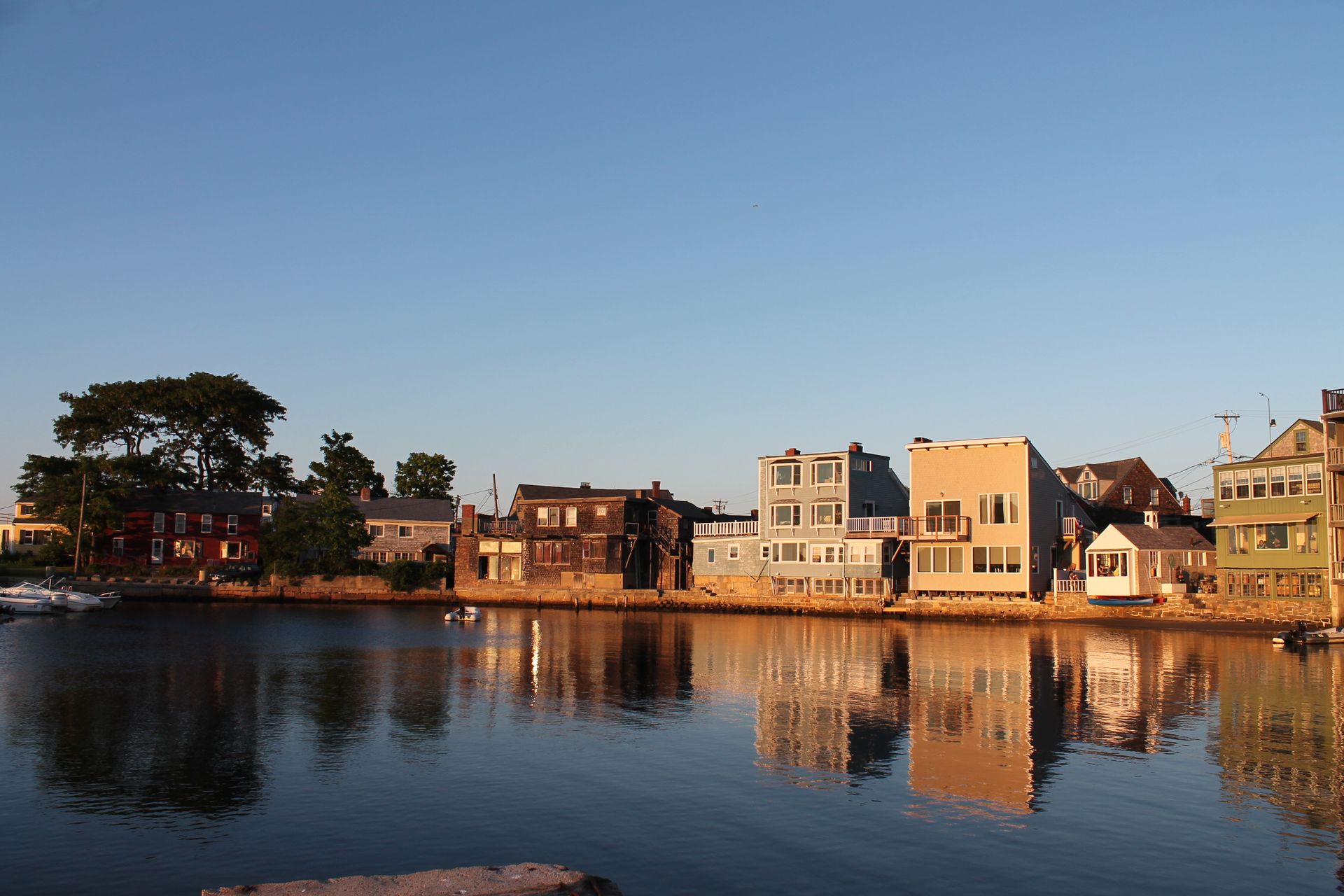 A row of houses along a body of water