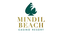 Logo for Mindil Beach Casino Resort featuring a dark green spade icon combined with a palm leaf above gold text.