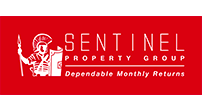 Logo for Sentinel Property Group: A red rectangle featuring a white Spartan icon and company text.