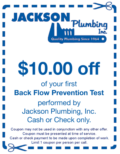 A coupon for jackson plumbing inc. that says $ 10.00 off