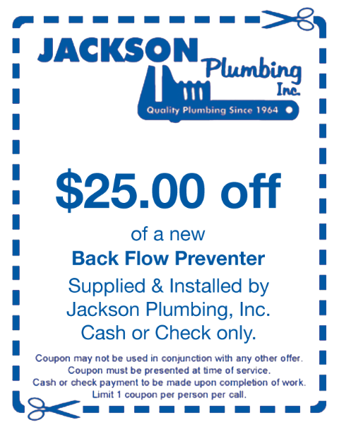 A coupon for jackson plumbing inc. that says $25.00 off