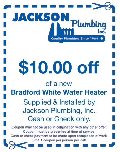 A coupon for $ 10.00 off a new bradford white water heater