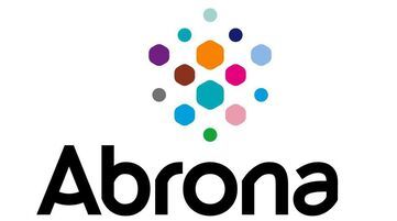 Abrona-logo met kleurrijke zeshoeken en cirkels boven zwarte tekst.