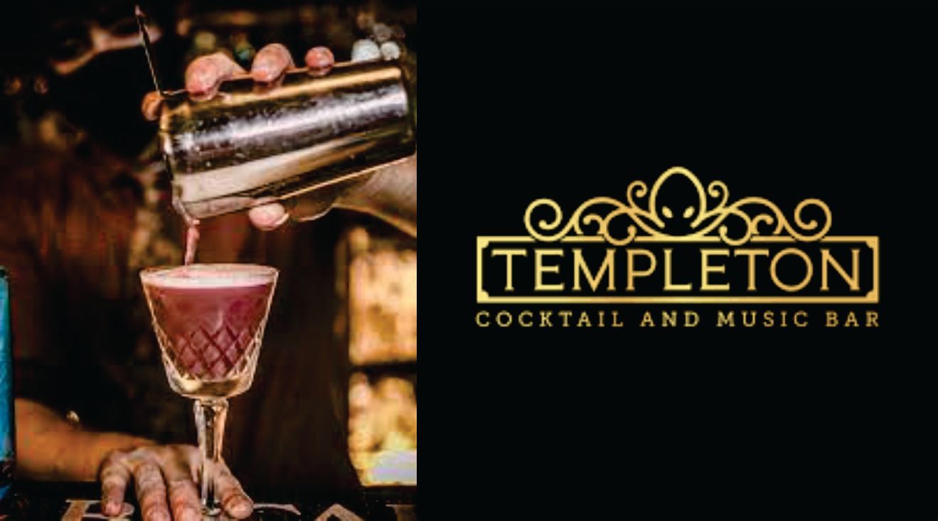 Un camarero sirve una bebida en un vaso en el bar de cócteles y música Templeton.