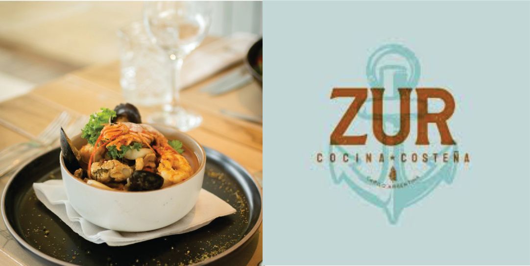 Un tazón de comida en un plato junto a un logotipo de zur