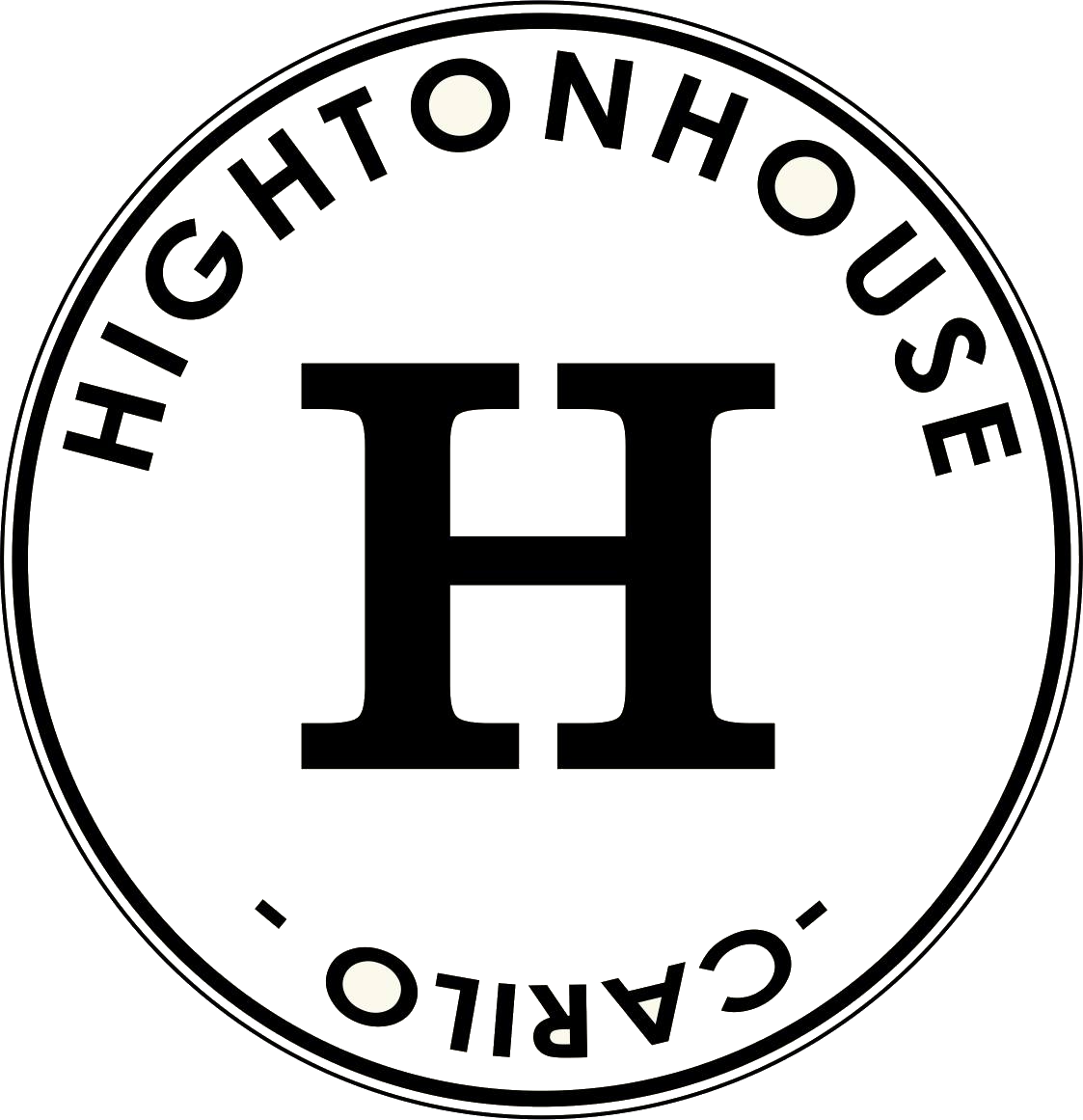 Un logotipo en blanco y negro para Hightonhouse Carlo.