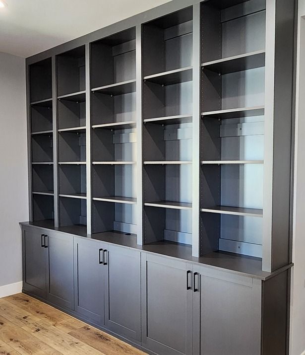 A room with a lot of shelves and cabinets.