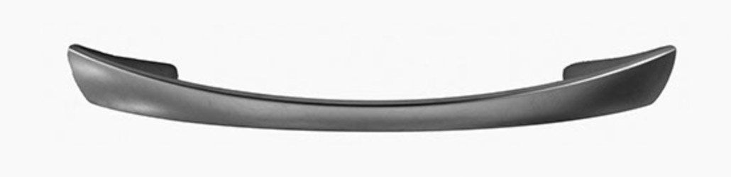 A close up of a black handle on a white background.