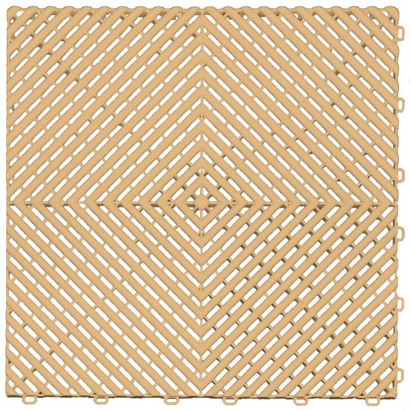 A close up of a tan tile with a diamond pattern on a white background.
