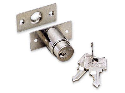 A stainless steel lock with two keys attached to it