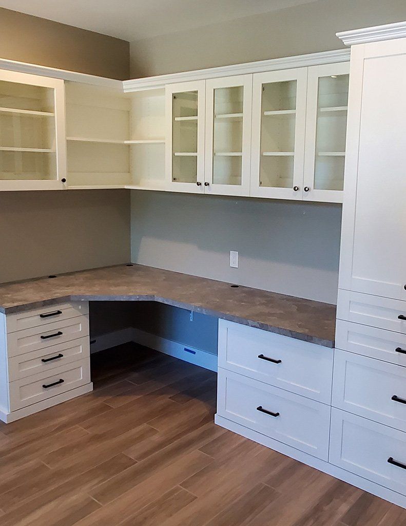 Custom Home Office System Shelving, Desk, and Cabinets
