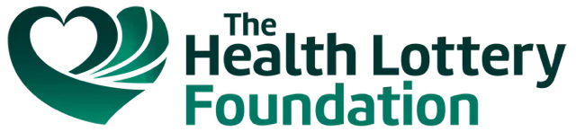 The Health Lottery logo: rainbow heart with text, and colored balls descending.