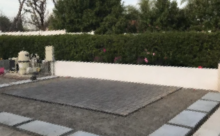 There is a fence in the background and a lot of trees in the background.