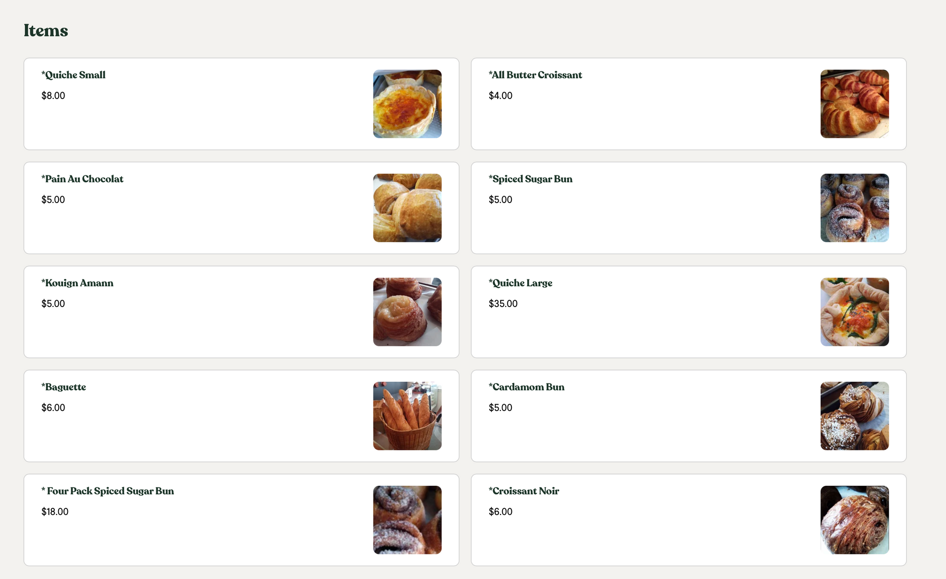 online ordering menu