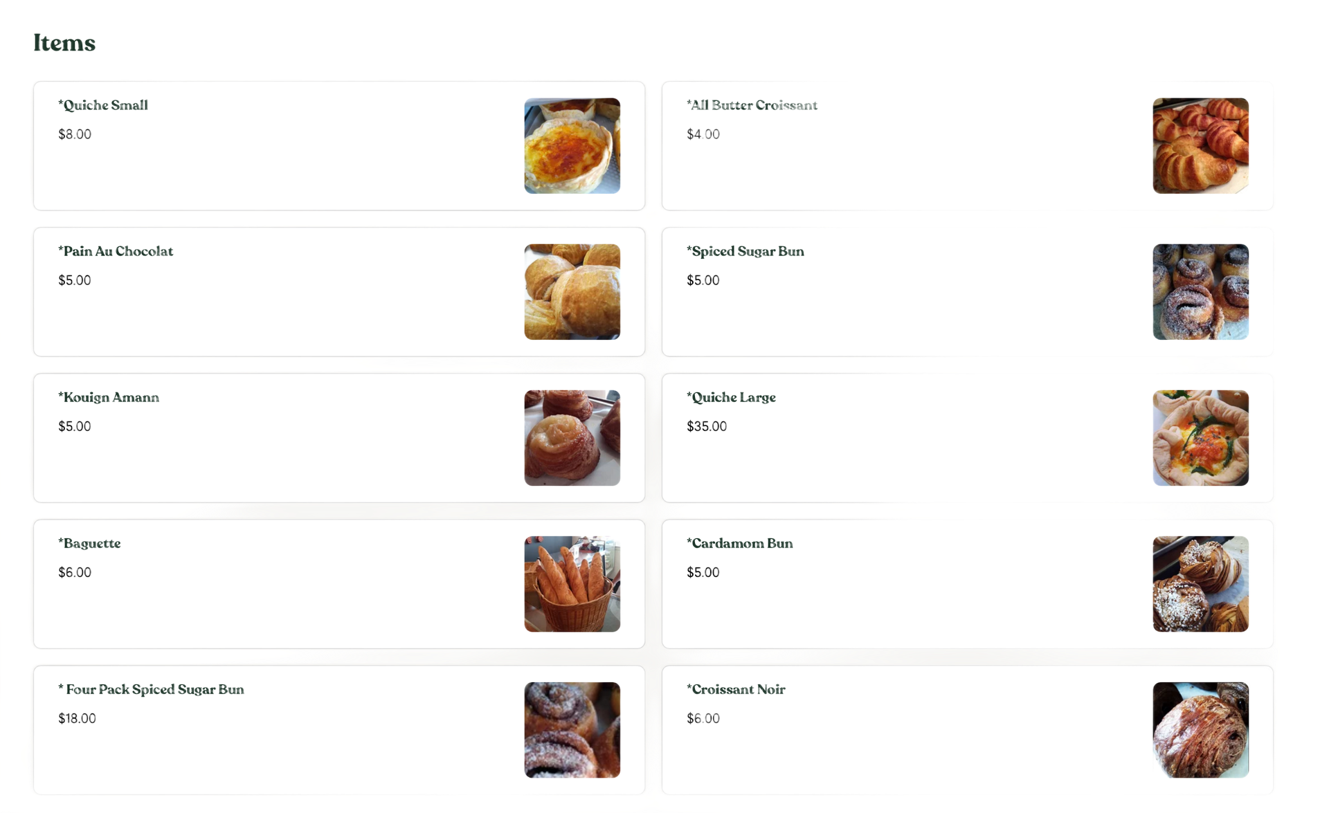 online ordering menu