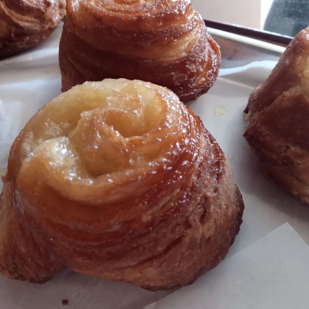 A close up of a pastry on a white plate