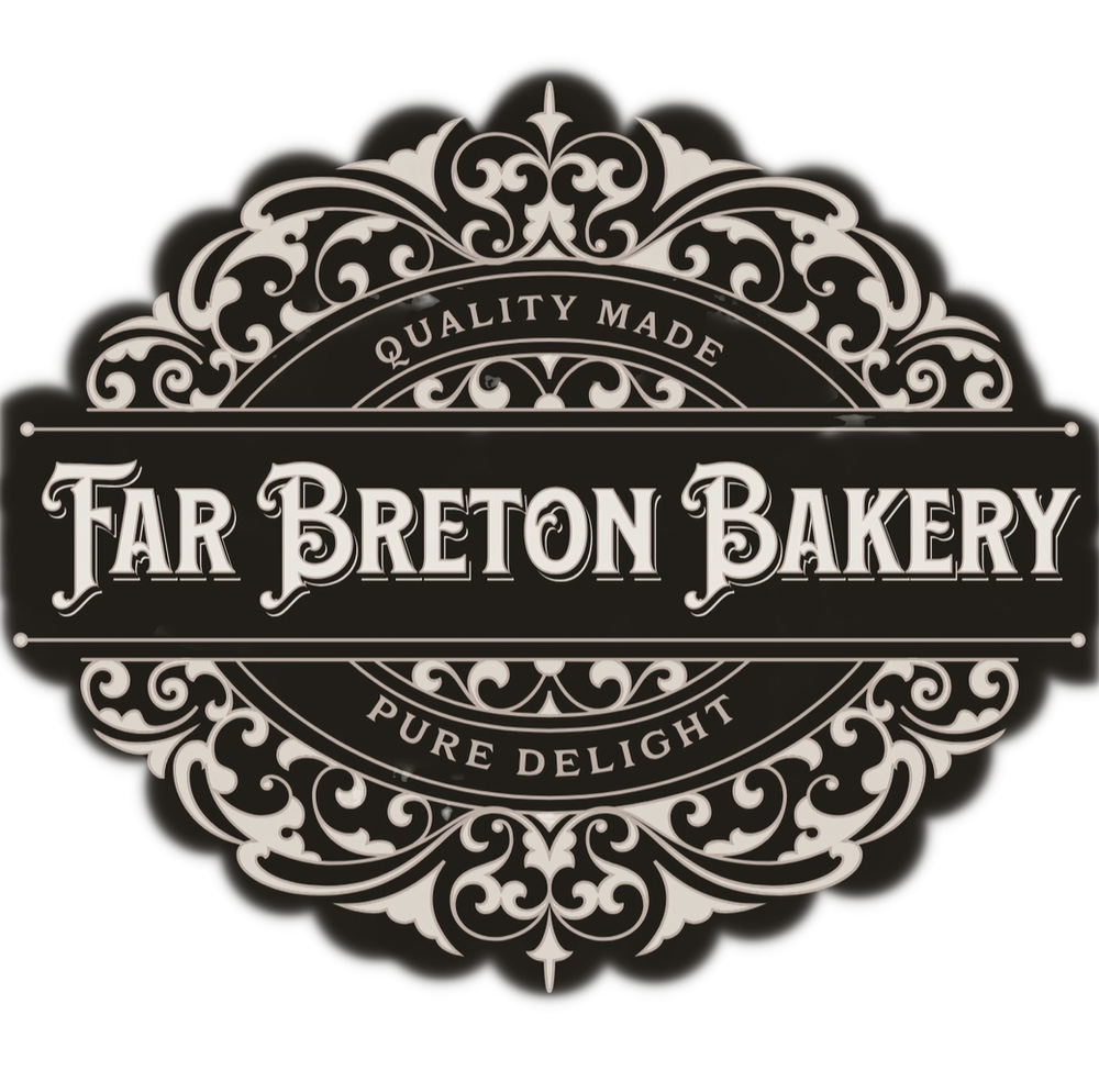 A black and white logo for far breton bakery