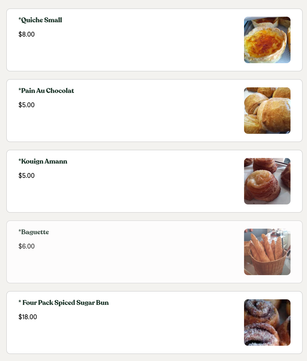 A screenshot of a menu with a bunch of different types of food.