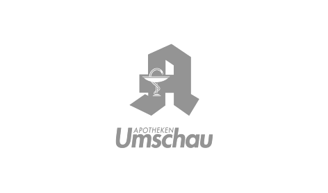 Ein schwarz-weißes Logo für eine Apotheke namens Umschau.
