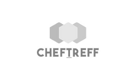 Ein schwarz-weißes Logo für Cheftreff auf weißem Hintergrund.