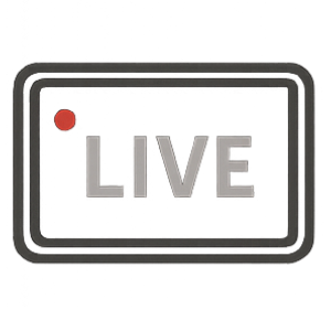 Ein Live-Schild mit einem roten Kreis in der Mitte auf weißem Hintergrund.