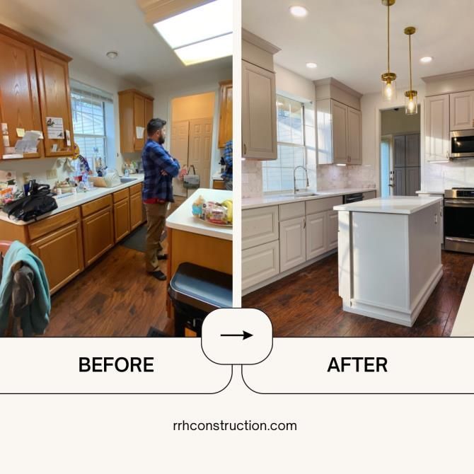 A before and after photo of a kitchen from rhconstruction.com