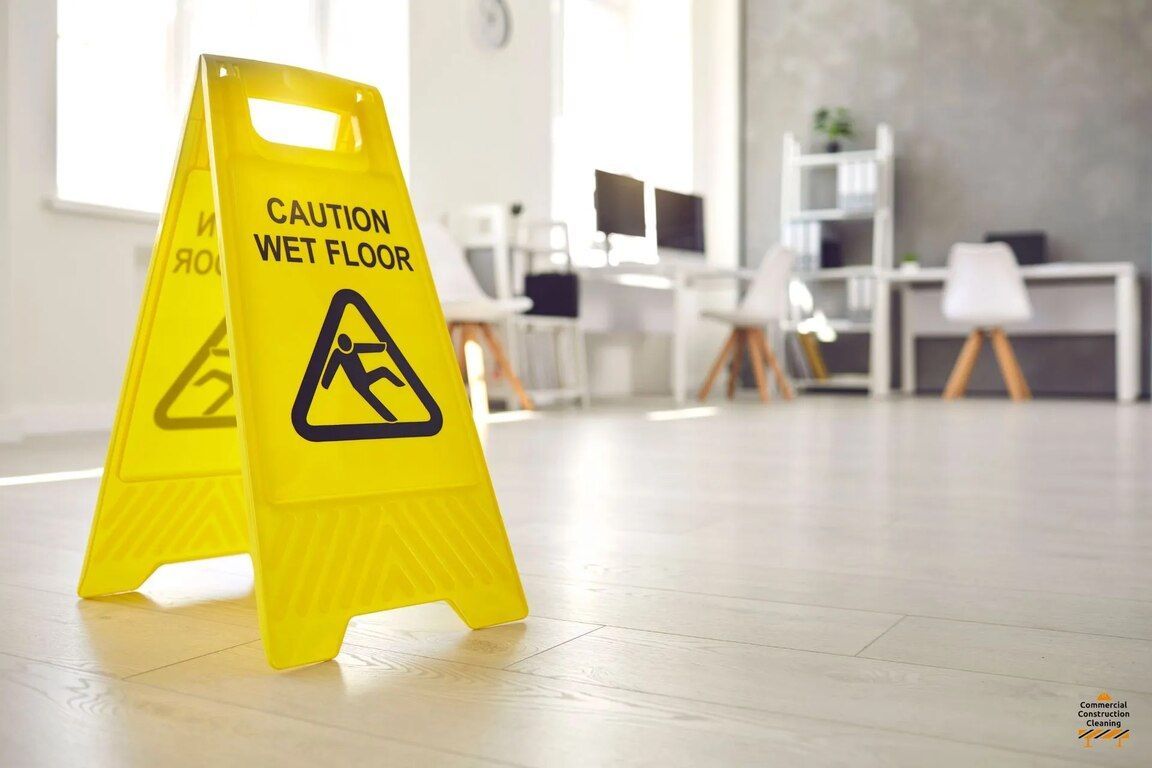 A yellow wet floor caution sign sitting on the floor
