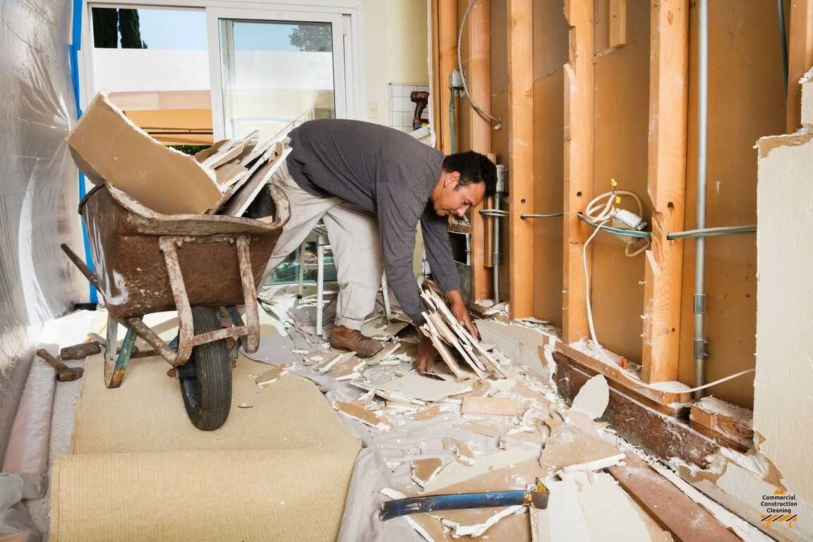 Our team cleaning a residential construction site