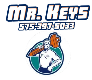 A logo for mr. keys shows a man holding a key