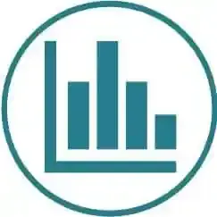 A teal bar chart icon inside a circle, depicting four bars of varying heights, symbolizing data visualization or trends.