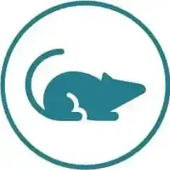 Teal icon featuring the silhouette of a mouse or rat inside a circular border.
