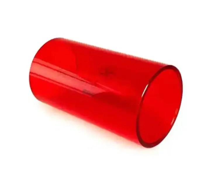 A hollow, translucent red cylindrical tube isolated against a plain white background.