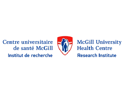 Logo for the McGill University Health Centre Research Institute, featuring a red shield icon with three abstract figures.