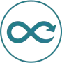 Teal infinity symbol shaped like a continuous arrow inside a matching circular border.