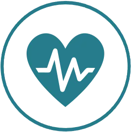 A teal heart icon with a white electrocardiogram line running through the center, enclosed in a teal circle.
