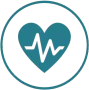 A teal heart icon with a white electrocardiogram line running through the center, enclosed in a teal circle.