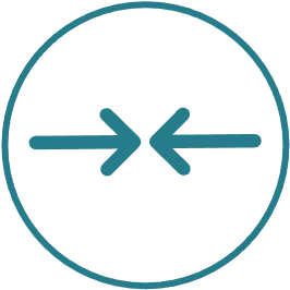 A blue circle containing two horizontal arrows pointing toward each other at the center, representing compression.