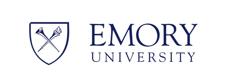 Emory University logo consisting of a blue shield with crossed torches beside the text "EMORY UNIVERSITY" in blue.