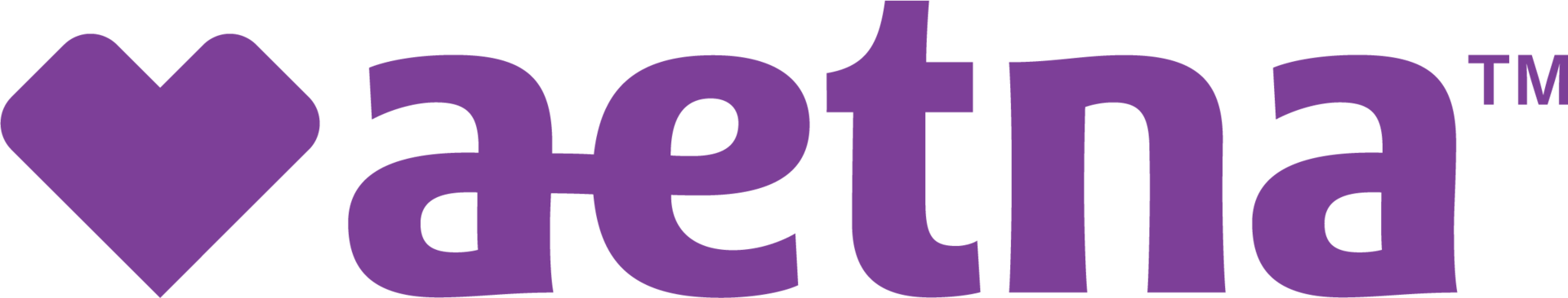 A purple logo for aetna with a heart in the middle