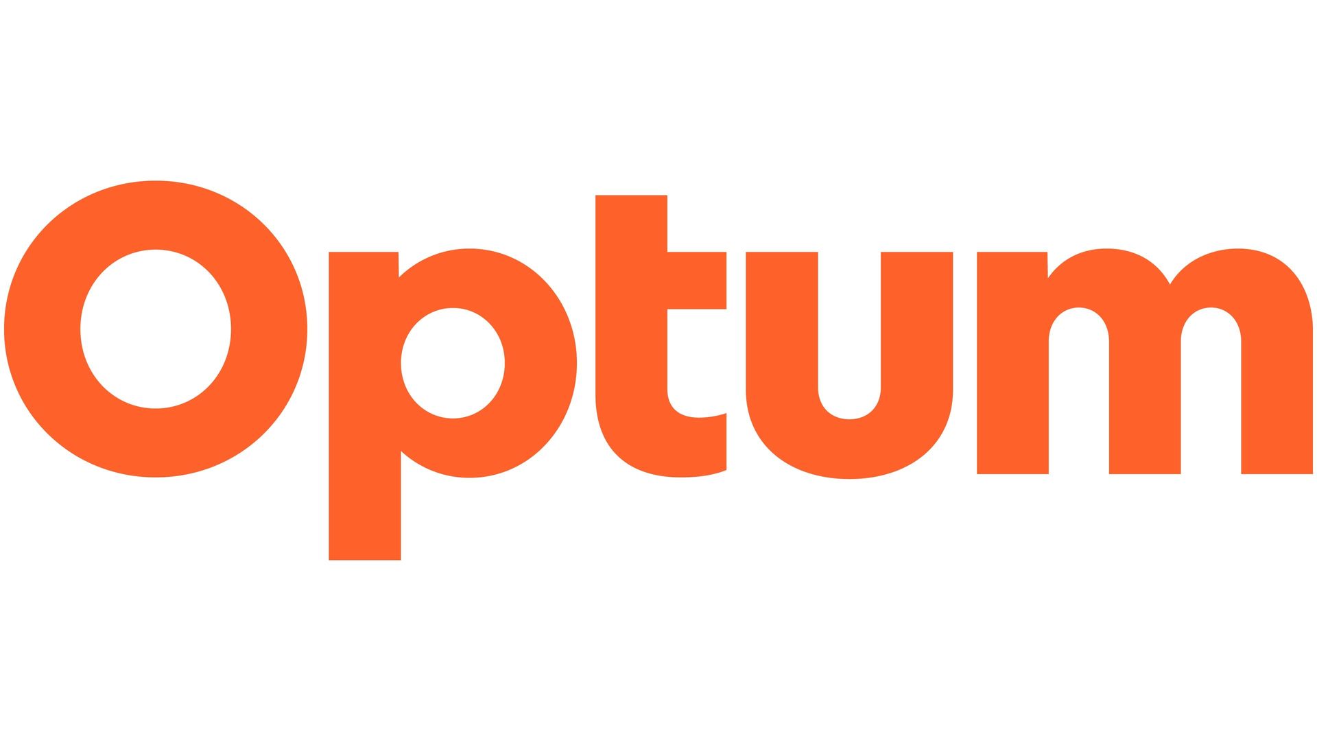 The logo for optum is orange and white on a white background.
