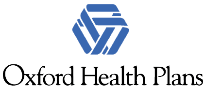 The logo for oxford health plans is blue and black