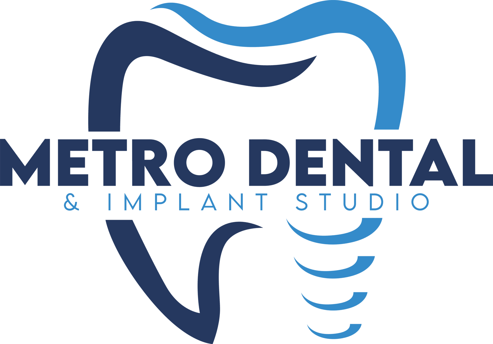 The logo for metro dental and implant studio shows a tooth.